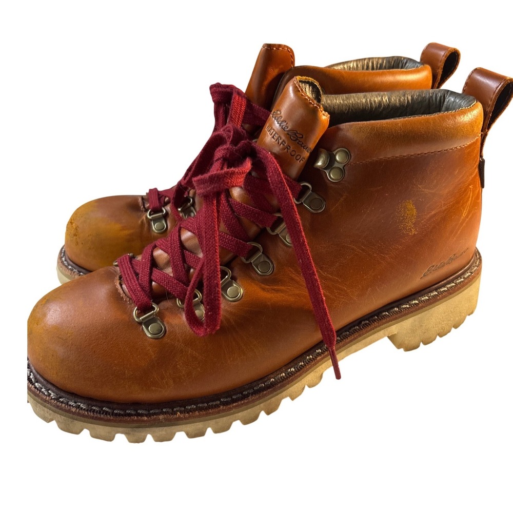 Eddie Bauer WeatherEdge Waterproof Tan Leather Hiking Boots Womens 9 Vibram Sole
